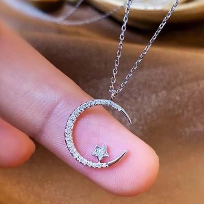 Minimalist Crescent Moon and Star Pendant Necklace for Men and Women Delicate Clavicle Chain Fashion Jewelry for Everyday Wear and Special Occasions