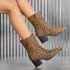 Autumn Coarse Heel Side Zipper Suede Short Boots Pointed Fashion Martin Boots Women's High Heel Women's Boots Leopard Print