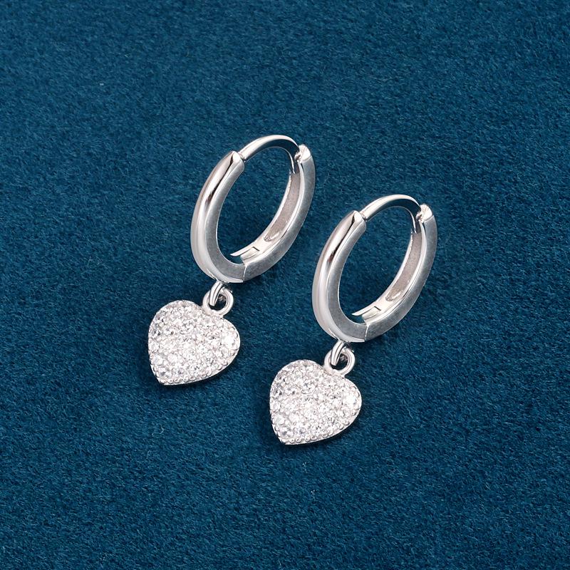 Korean Rhinestone Heart Ear Cuff 925 Sterling Silver Earrings for Women 925 Silver