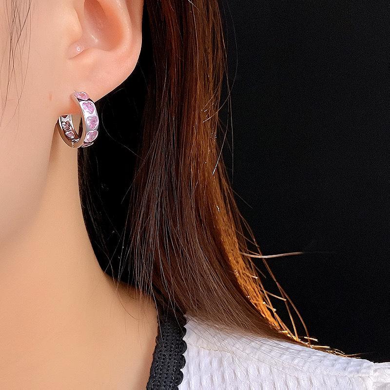 Zircon Heart Hoop Earrings: Japanese & Korean-Inspired Women's Fashion, Elegant Simple Design, Light Luxury Jewelry.