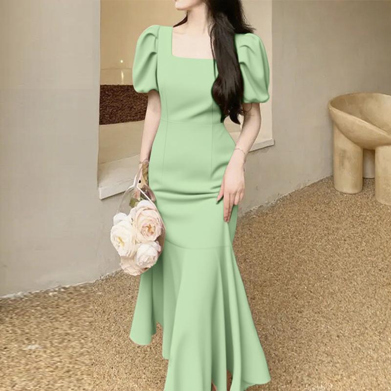 

ZANZEA Женское элегантное повседневное платье с квадратным вырезом, коротким рукавом и юбкой «рыбий хвост» 2XL зелёный