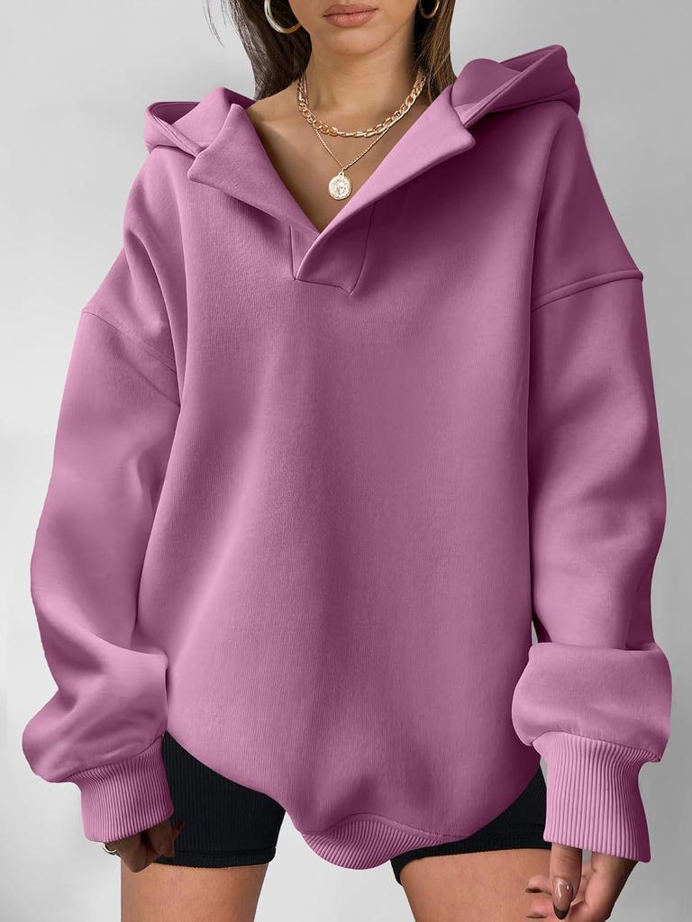 2024 Autumn/Winter Women's Solid Color Hooded Sweatshirt - Long Sleeve, Loose Fit Top