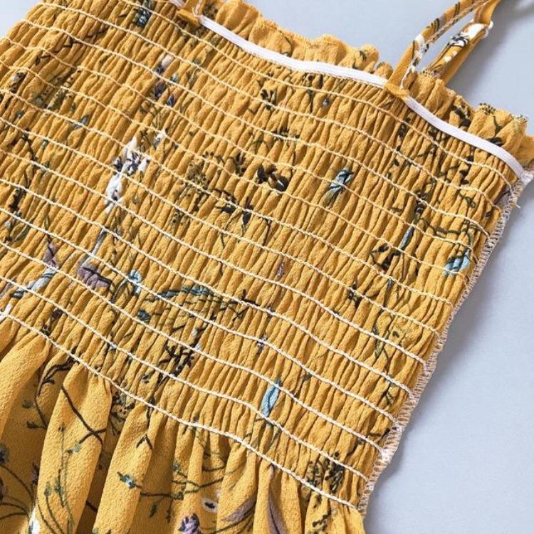 2023 Sommer Blumenbedrucktes Chiffon Mini Kleid Damen Lässig Mode Spaghetti Träger Ärmellos Elastisches Hochtaillenkleid