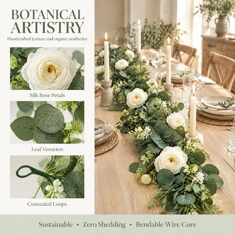 2Pcs Artificial Eucalyptus Vine With White Flowers Faux Greenery Garland For Wedding Arch, Wall And Party Decoration