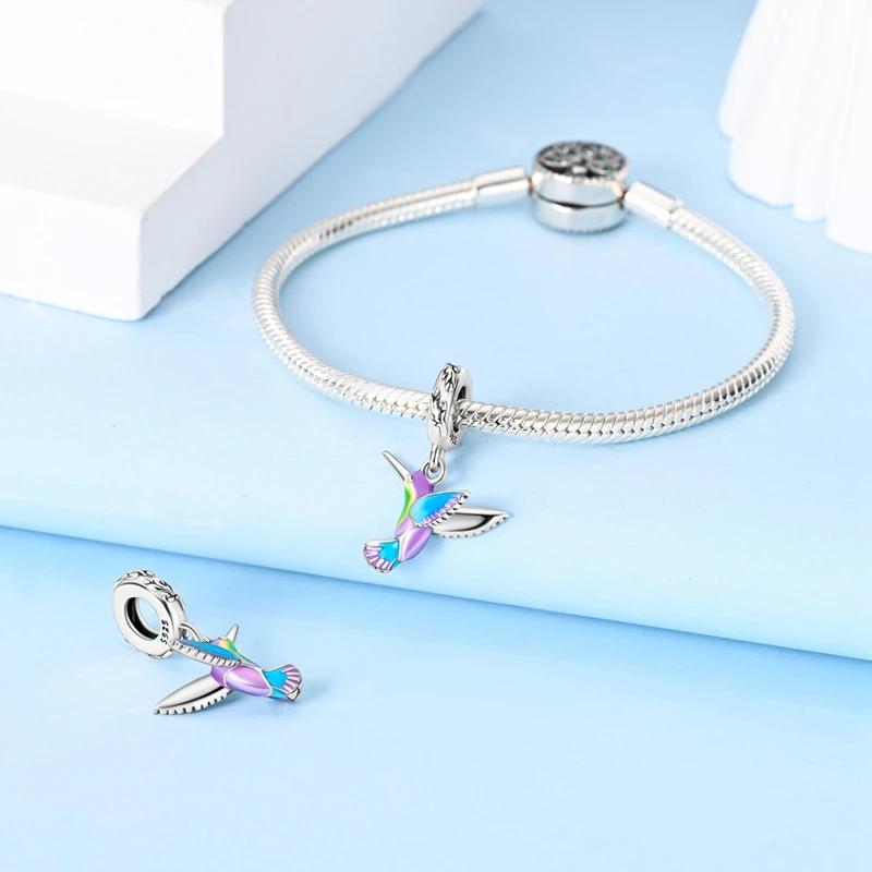 Autentické Korálky Charms měděné Snové Barevné Kolibřík Korálky Charms Kompatibilní S Plata Náramky pro Ženy Šperky Výroba Dárky
