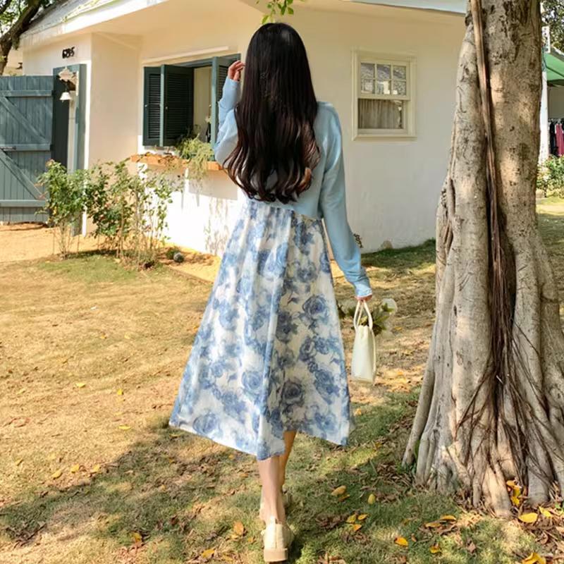 Retro Floral Sleeveless Beach Dress - Slim Fit, Versatile Vacation Style