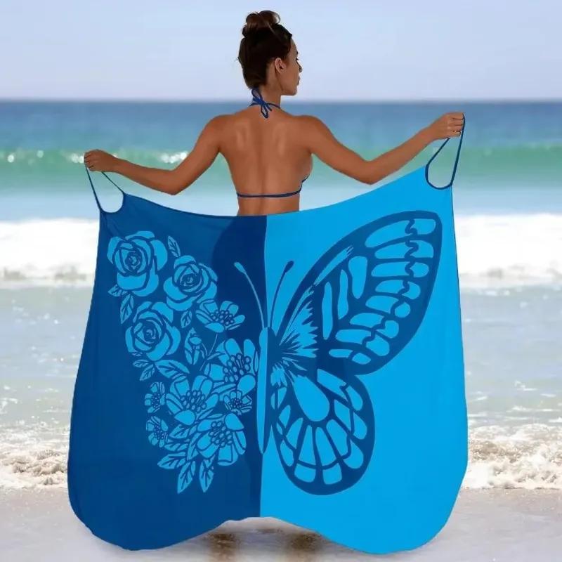 Butterfly Print Beach Dress Women One Piece Swimsuit Cover Up Summer Pool Party Lightweight Swimwear Sarong Quick Dry