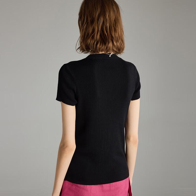 Wudao Mulberry Silk & Linen Blend Rib Knit Short Sleeve T-shirt