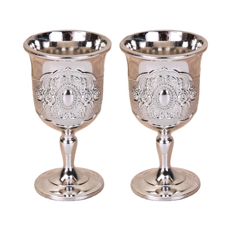 2Pcs Chalice Goblet Metal Shot Glasses Engraving Rose Flower Wine Cup Medieval Drinkware for Party Wedding Decors Gift
