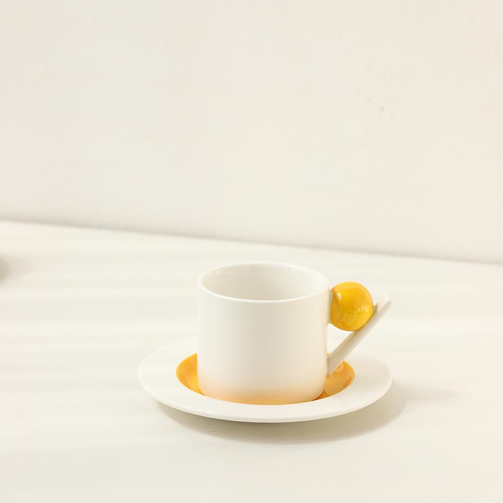 Ceramic Kettle Cup Simple Geometric Sphere Afternoon Tea Ceramic Coffee Cup and Saucer Color Matching Coffee Cup and Saucer