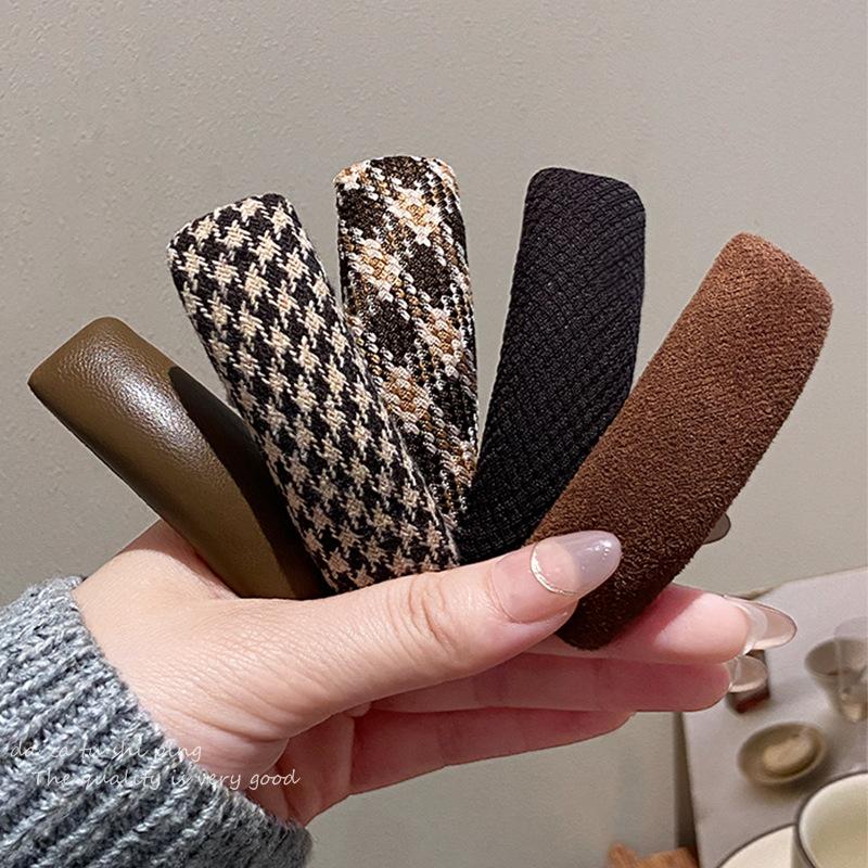Vintage Maillard Plaid Leather Rectangle Hairpin For Women Girls Sweet Hair Ornament Barrette Hair Clip Hair Accessories