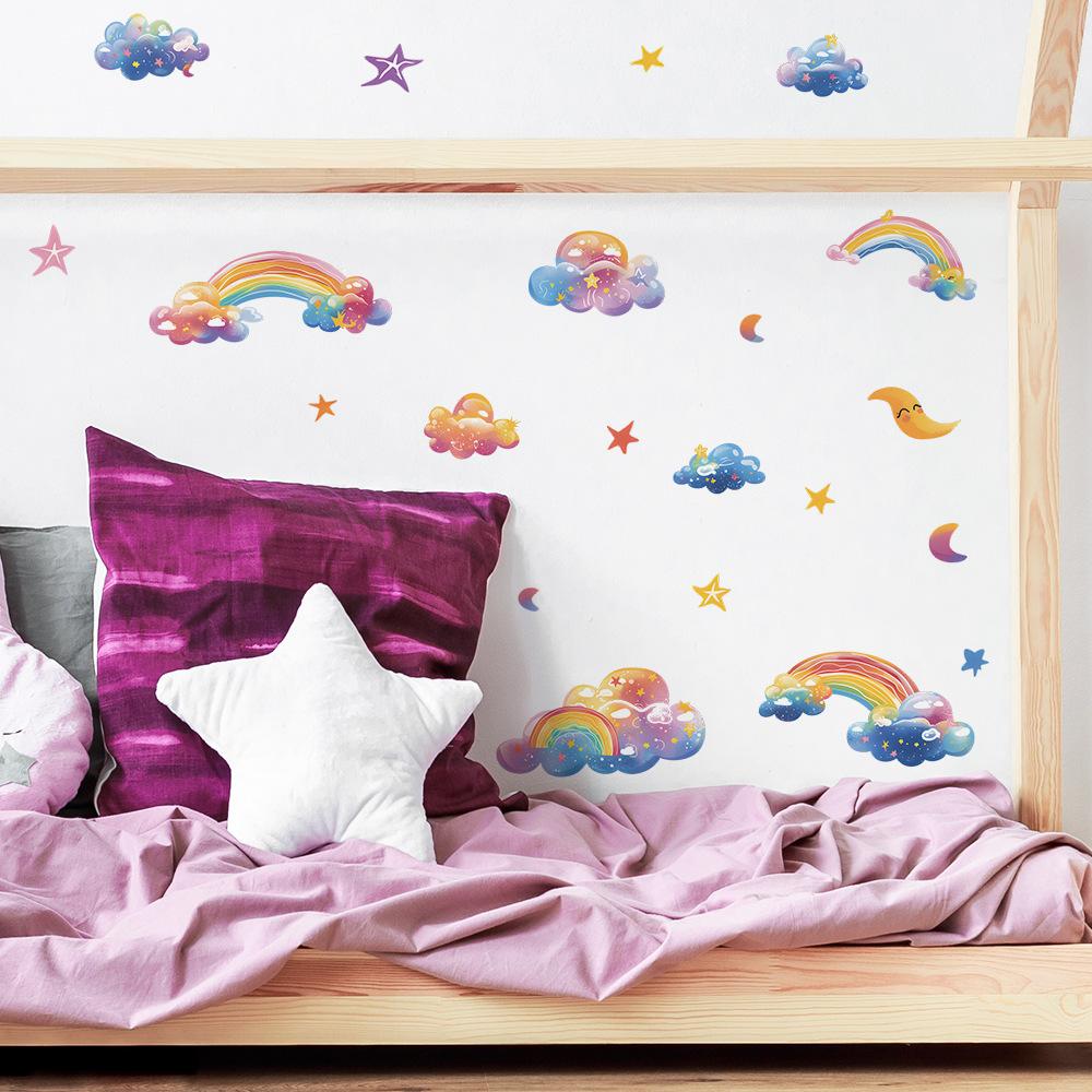 Rainbow Star Cloud Wall Sticker Self-Adhesive Removable for Kids Bedroom Kindergarten Background Wall Decoration