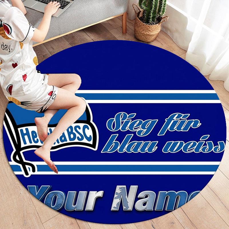 Hertha BSC Custom Name Round Area Rug,Carpet Rug for Living Room Bedroom Sofa Playroom Decor,Non-slip Floor Mat