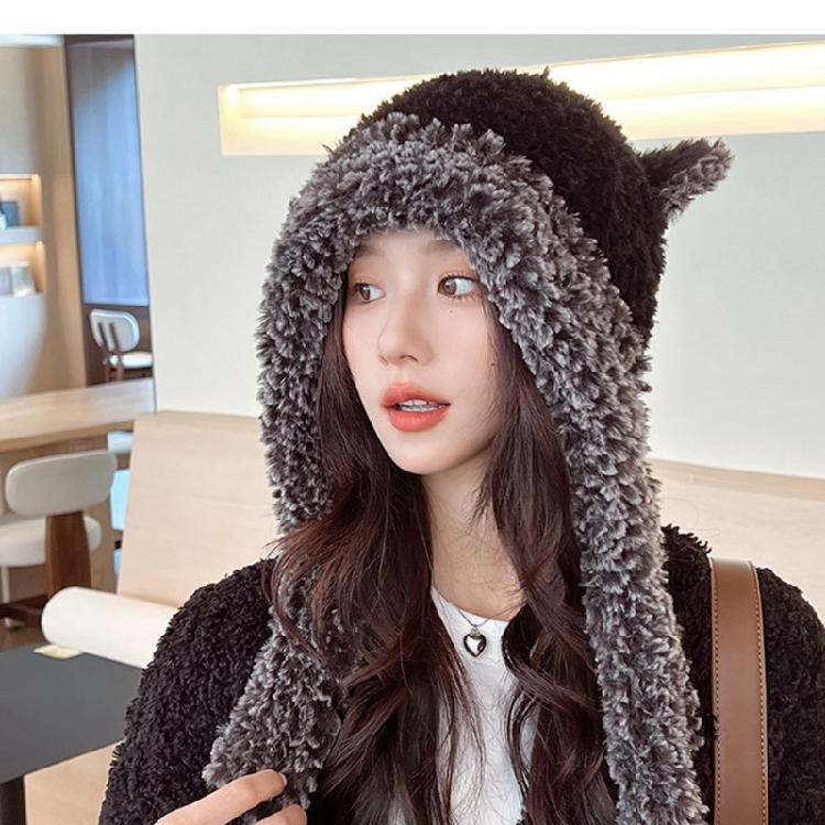 Thicken Windproof Beanie Plush Cute Bear Ear Shape Trapper Hat for Adult Teens