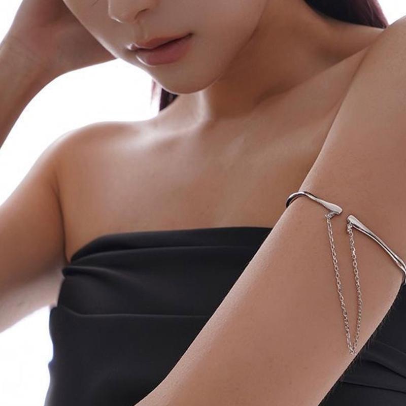 Upper Arm Cuff Pearl-Metal Chain Tassel Arm Bracelet Upper Arm Open Bangle Bracelet Arm-Band Jewelry for Women Girls