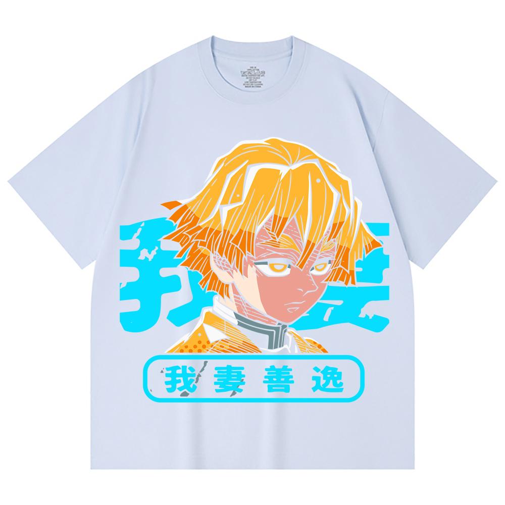 230 Gsm 100% Cotton Demon Slayer V100 Zenitsu Print Unisex Heavy Cotton T Shirt
