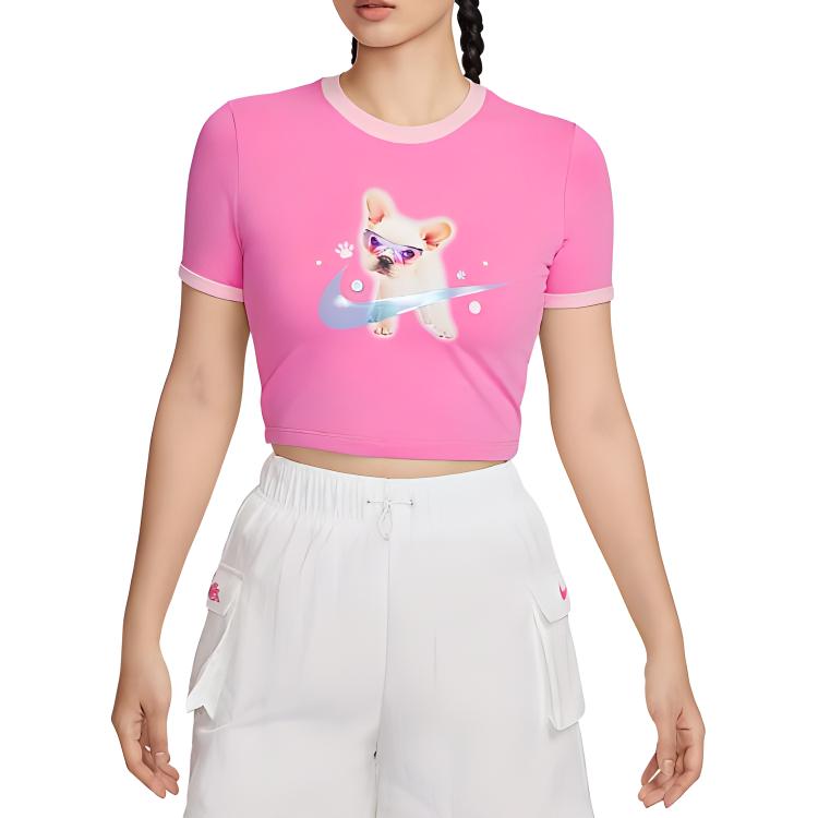 

Nike Sportswear Logo Animal Print Short Sleeve T-Shirt Women tops Playful-Pink HM4621675 L