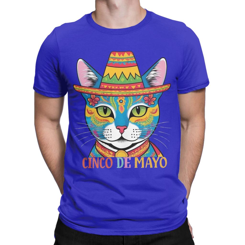 Unisexs TShirts Cinco De Mayo Cat Funny Cotton Tees Short Sleeve Mexican T Shirt Round Collar Tops Summer