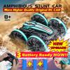 Coche RC Anfibio Control Remoto Coche Acrobático Vehículo Volteo Doble Cara Radio 4WD Drift Todoterreno Juguetes de Exterior para Niño Regalo para Niños