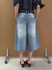 Damen Jeans im amerikanischen Retro-Stil, hellblau gewaschen, distressed, Wide-Leg, cropped, für Frühling/Sommer