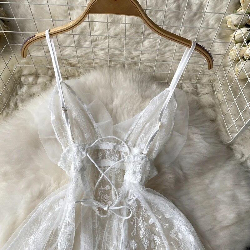 Ladies Sensual Camis Night Dress Fashion Mesh Embroidery Sexy Underwear Slim Pajamas 2023 Lingerie Sheer Nightwear