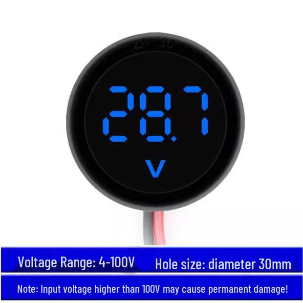**4-100V LED Round Voltmeter with Reverse Connection Protection**