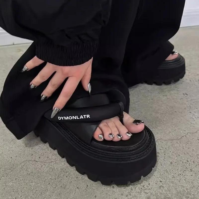 Fashion Women Slippers Summer Wedges Round Toe Women's Sandals Black Pink High Heels Platform Dress Women Flip-flops Zapatillas De Mujer