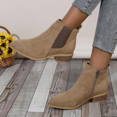 Women's Natural Suede Elastic Patch Low Heel Shoes Autumn and Winter Ankle Boots Square Toe Casual Short Boots Size 36-43