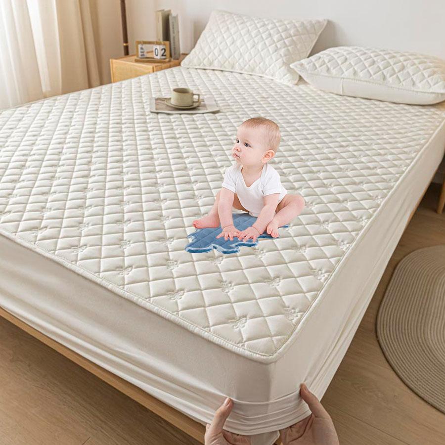 3D Thickened 100% Waterproof Mattress Cover, Bed Sheet Mattress Protector, Soft And Breathable Bed Sheet, Pillowcase Gray/White