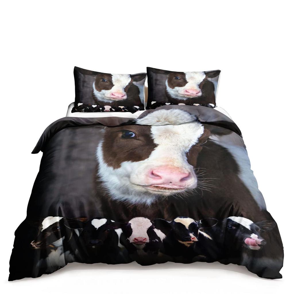 Abstract Cow Print Soft Duvet Cover Quen Sized Dimensions for Young Boys Young Girls Bedrom, Pink Cow Silhouete Beding Set,Animal Themed Warm