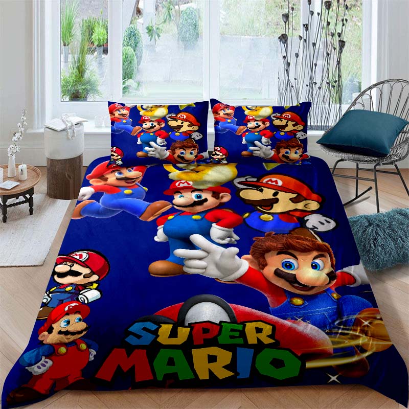 Star-patterned three-piece bedding set (Super Mario game) - includes one duvet cover and two pillowcases221