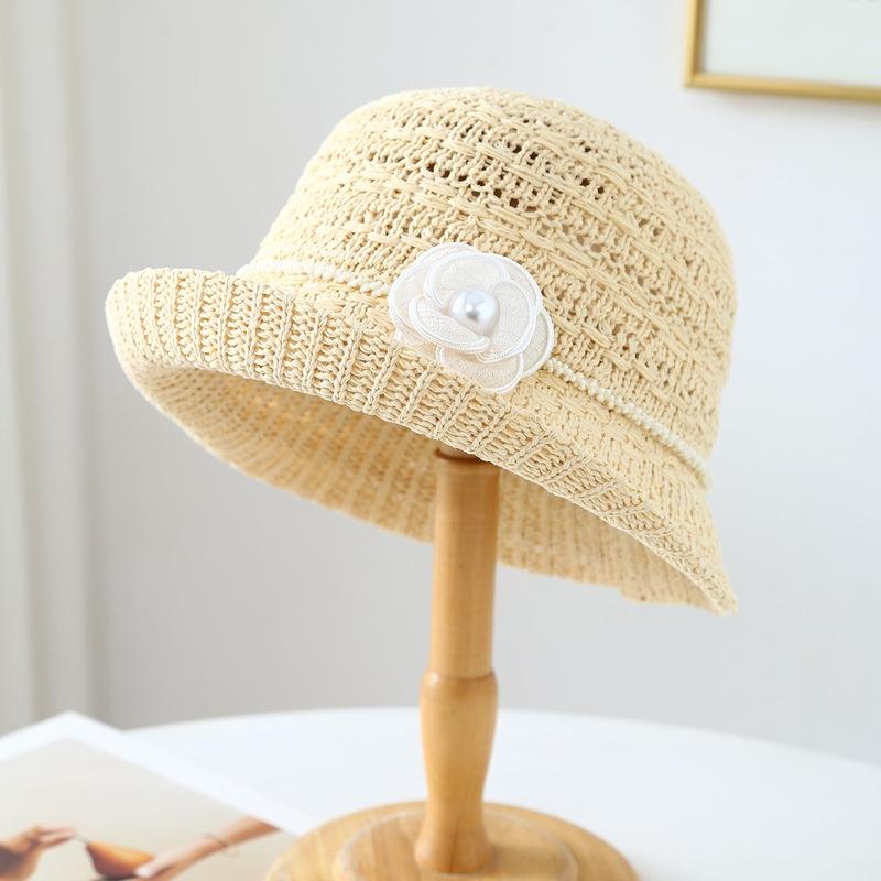 Women's Sweet Floral Knitted Bucket Hat Spring Summer Elegant Rolled Brim Face Slimming Hat Female Sunhat New
