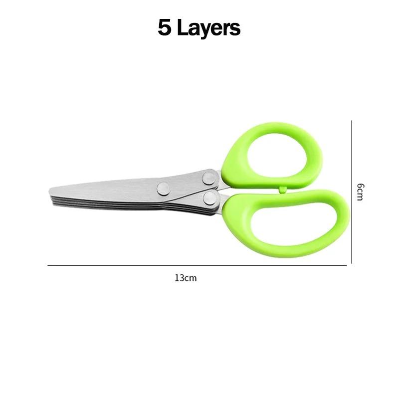 Multi-functional Stainless Steel 3/5 Layer Kitchen Scissors, Pepper Shredded Chopped Scallion Cutter Cut Cooking Tool