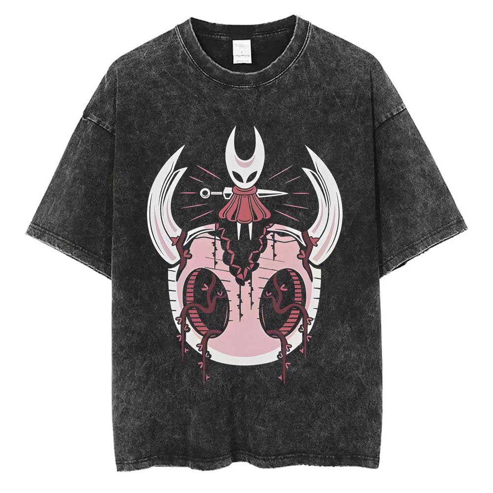 T-shirt Graphique de Poche Hollow Knight Jeu Vintage Lavé Homme Femme T-shirts Décontractés Drôles T-shirts Homme 100% Coton