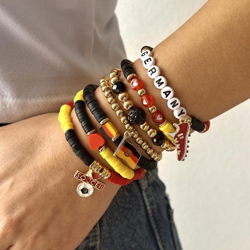 Soccer Themed Bracelets With Football Charm For Women And Men Elastic Adjustable Wristbands For Fan
