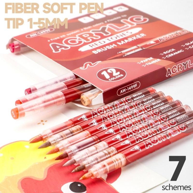 Professioneller Flüssig-Acryl-Farbstift mit Pinselspitze 12 Farben für Kartenbasteln Malen auf Papier Holz Stein Glas