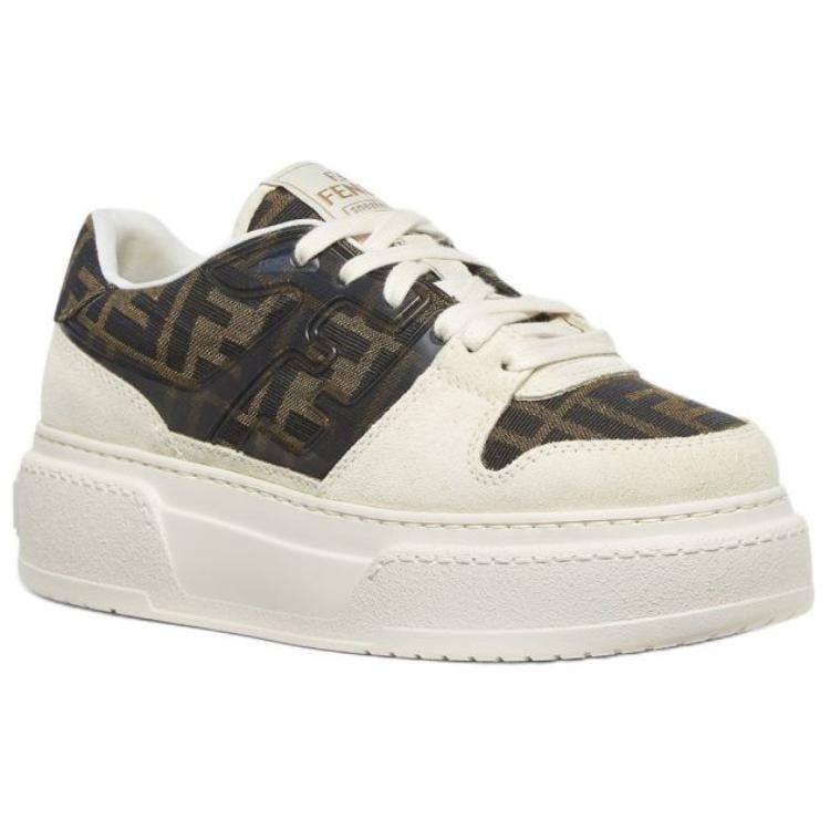 FENDI Match Suede Low top Casual Shoes 5cm Women's White Brown 8E8572AQ6IF1PYW