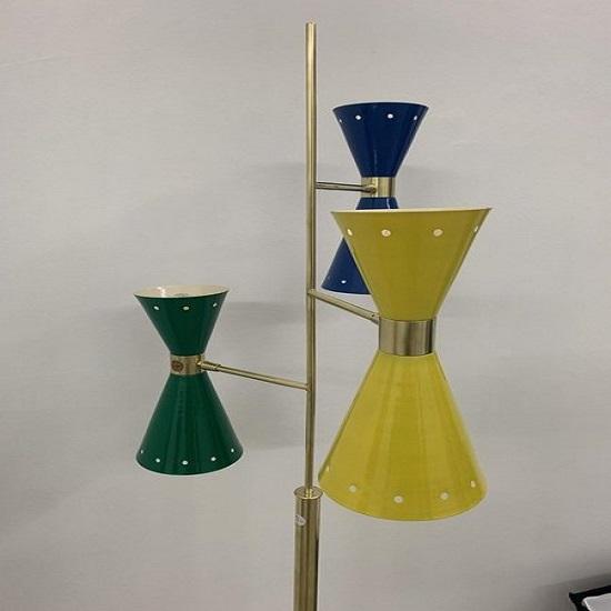 1950-tallets Messing Diabolo Tripod Gulvlampe Messing Nautisk Spotlight Studio Sputnik Gulvlampe Flerfarget Med Marmorfot