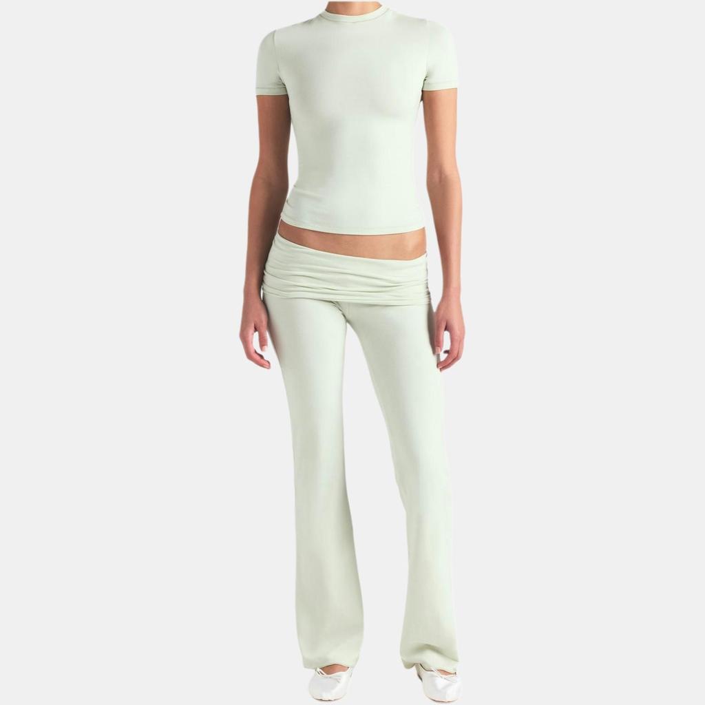 SKIMS Solid Color Slim Fit Round Neck Short Sleeve T-Shirt Women Tops Mint-Green APTSH0638SPN