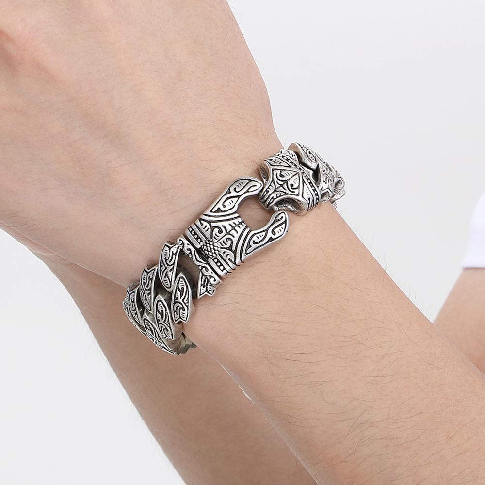 Brățară Cool Greu Solidă din Oțel Inoxidabil pentru Bărbați Masivă Lățime 20MM Lanț Stil Totem Brățări Moto pentru Bărbați 4 Culori Disponibile