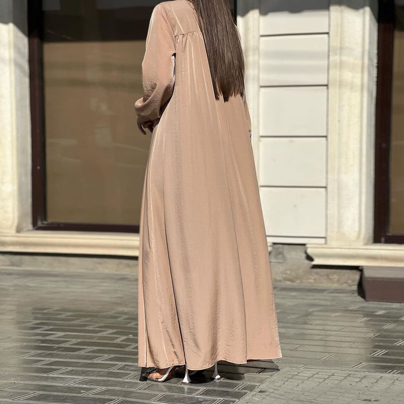 Middle East Dubai New Fashion Casual Loose Solid Long sleeve dress Long dress Leisure Robe Dress
