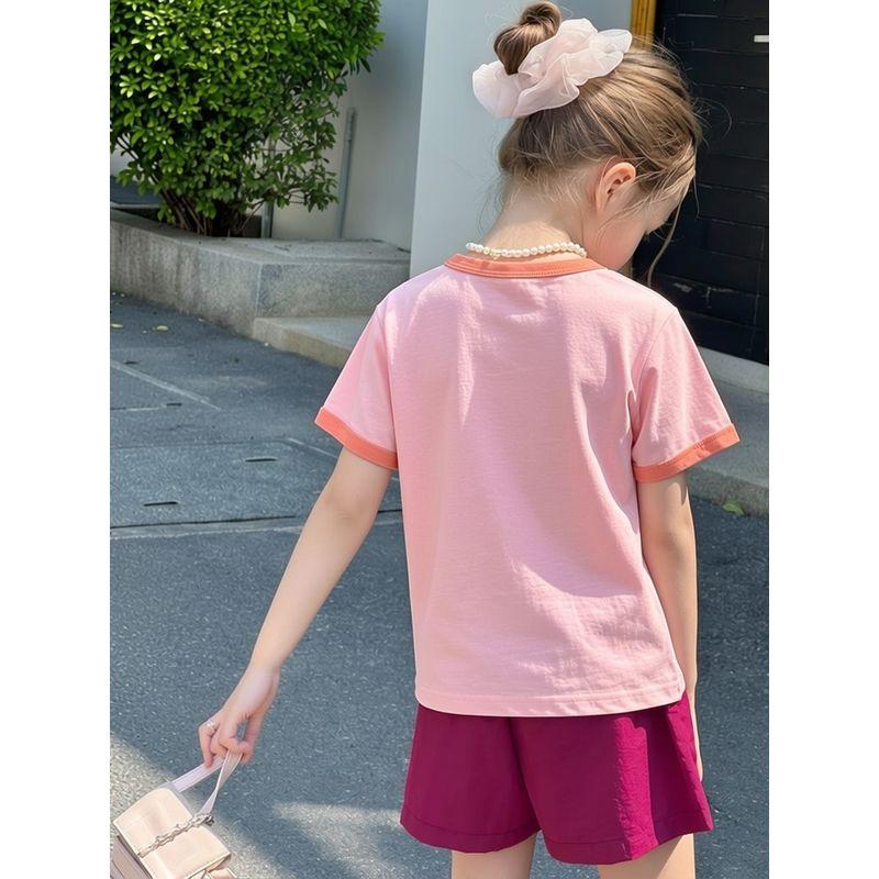 27Home Brand Summer Kidsren's Pure Cotton Short-Sleeved T-Shirt Girls Korean Style Kidsren's Clothing Cartoon Print Baby Clothes