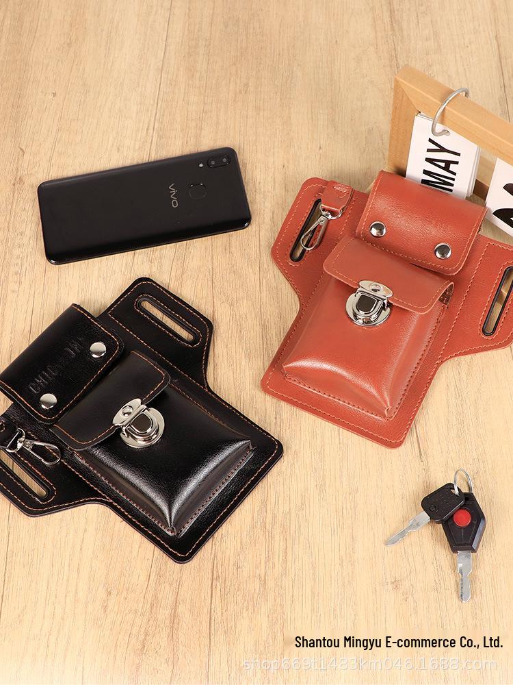 

Stylish Men s Vertical Waist Bag - Multifunctional Mobile, Cigarette, and Key Holder Style 1 [Red-Brown]