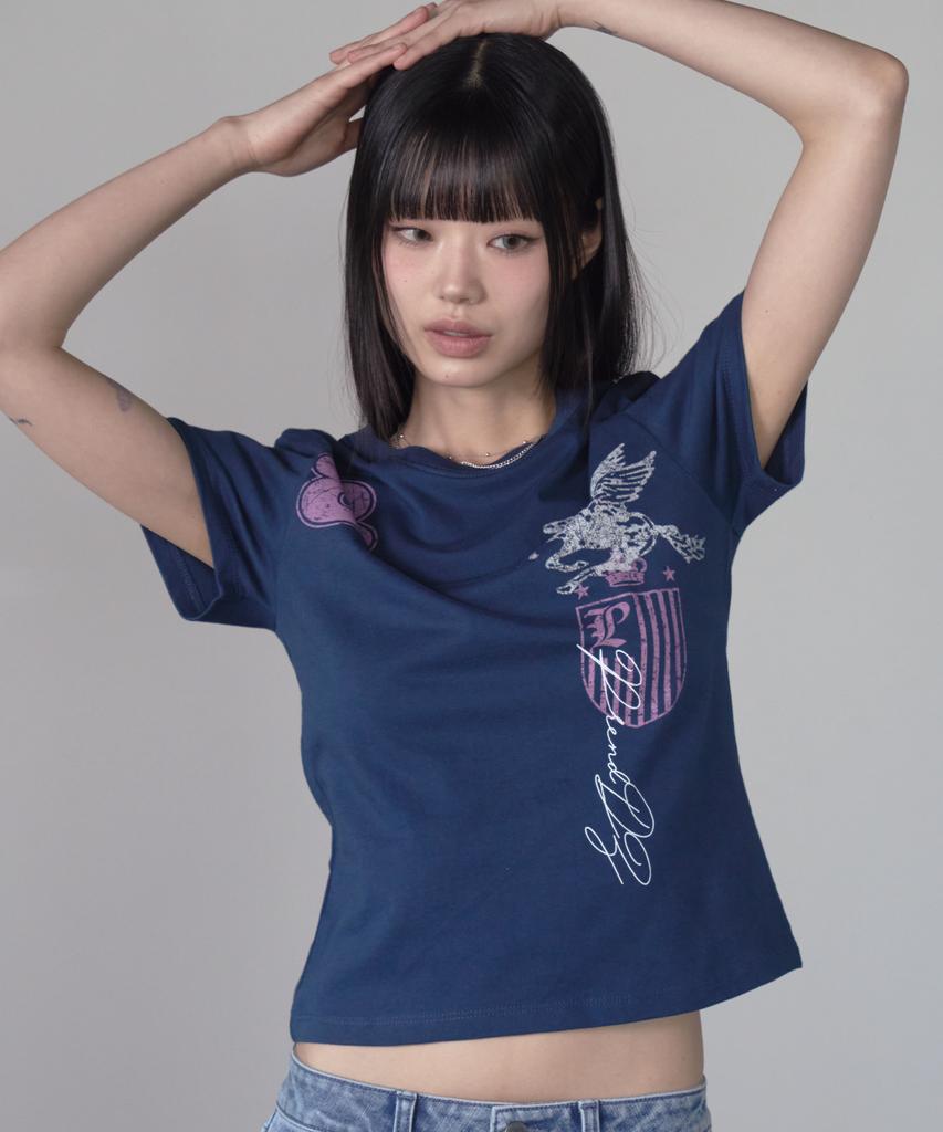 PRENDA Soar Semi Crop Tee Navy