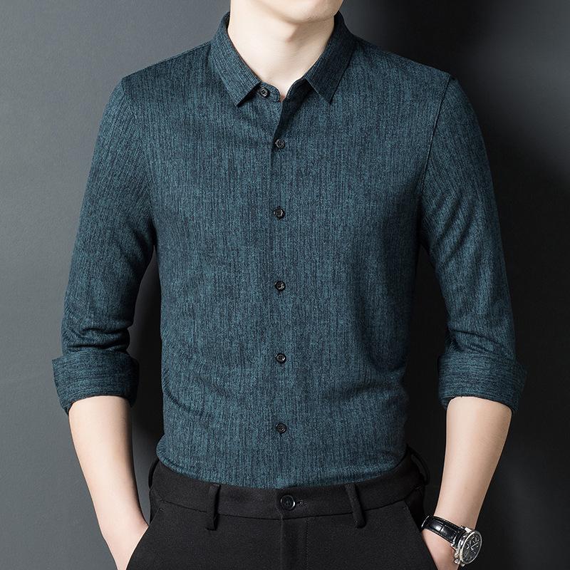 Весенне-осенняя хлопковая шерстяная рубашка с длинными рукавами для мужчин среднего — фото 4