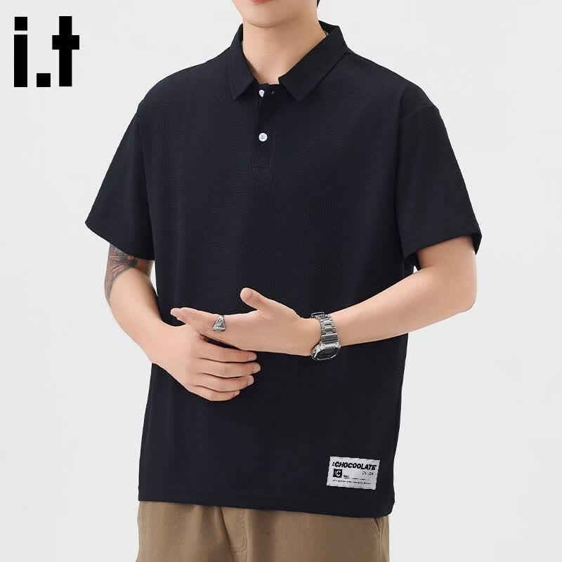 CHOCOOLATEit Men's Loose Fit Pure Color Polo Shirt