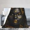 African Woman African Art Black And Gold Knitted Blankets Flannel Throw Blankets Bed Sofa Personalised Soft Warm Bedspreads,