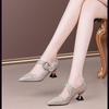 2025 Women's Chunky Heel Pointed Toe High Heels with Pearl Rhinestone Buckle