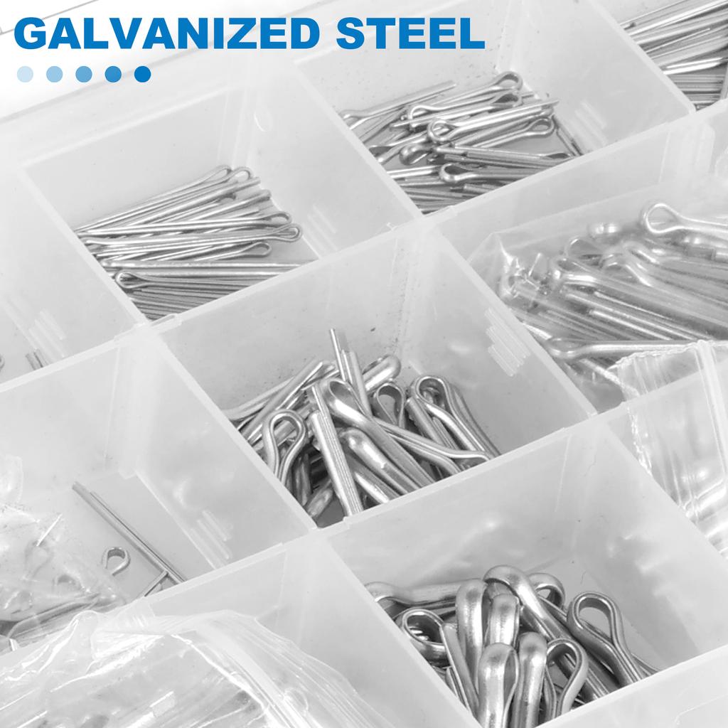420Pcs Cotter Pin Assortment Kit Split Pin Fastener Clips Cotter Pins Set Tractor Pin for Car Steel Hard Case Link Assortment