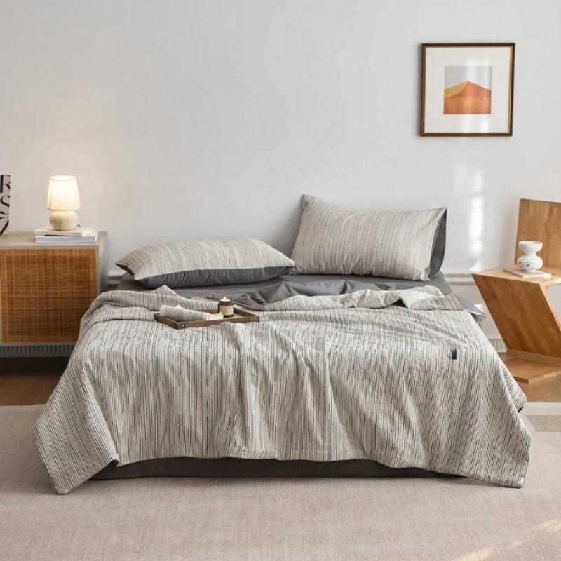 new solid color simple striped air-conditioned house summer quilt wabi series cotton summer quilt four-piece set
